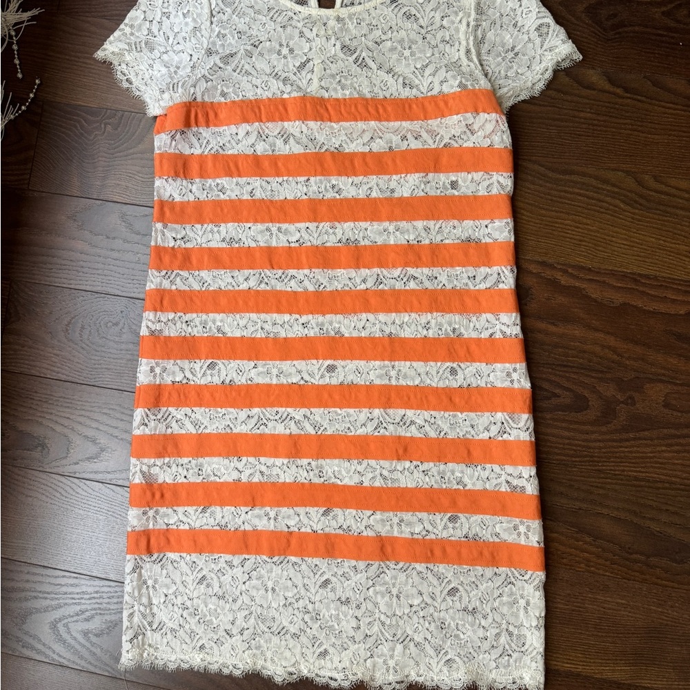 BCBGMaxAzria White and Orange Sheath Mini Dress